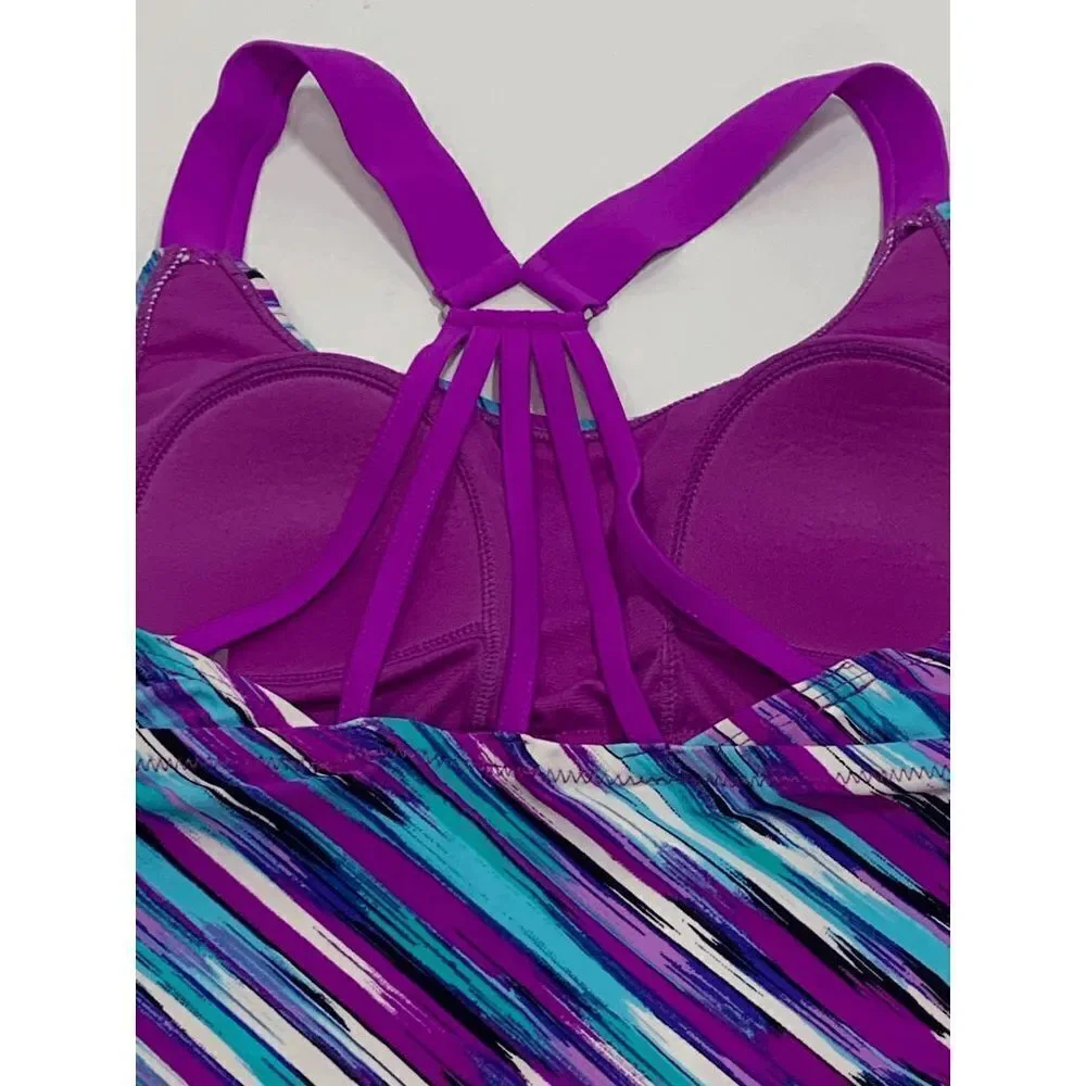 ZeroXposur Womens Swimwear Top Tankini Strappy Padded Swimsuit Purple Blue 6